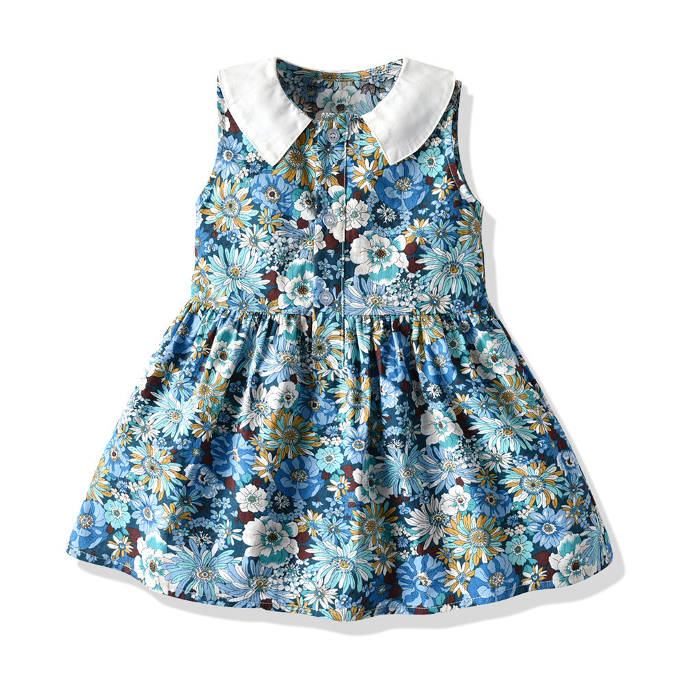 Lapel floral skirt girl dress Lapel floral skirt girl dress